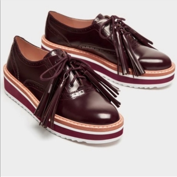 ZARA Burgundy Platform Oxford With Tassels Size 38